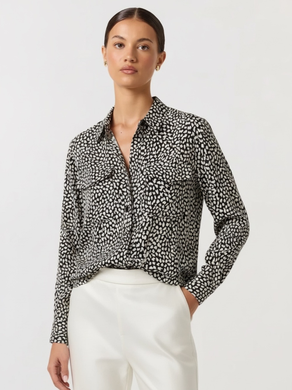 Zara Abstract Spotted Print Button Up Shirt Top Small